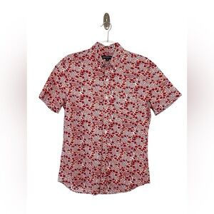 J. Crew Mercantile Flex Red Micro Floral Printed Button Up Short Sleeve Shirt